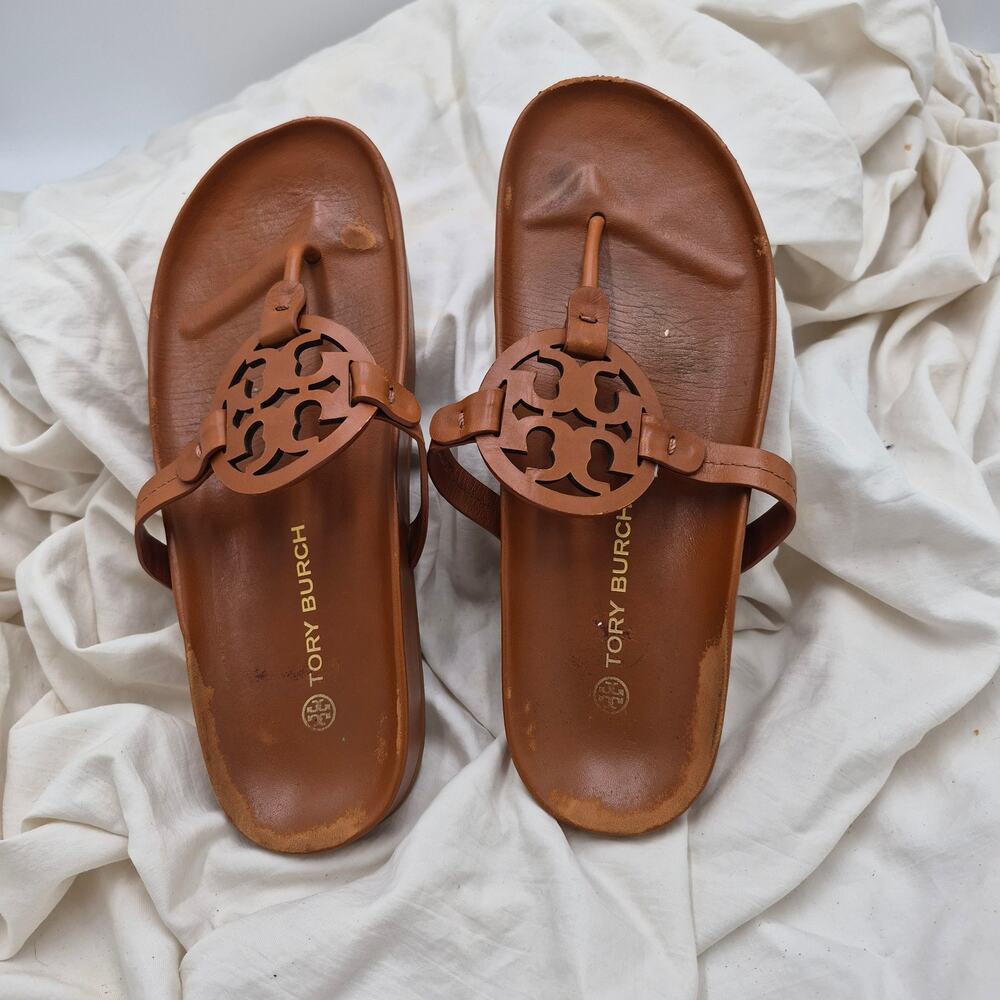 TORY BURCH MILLER CLOUD LEATHER SANDAL TAN SZ 10.5